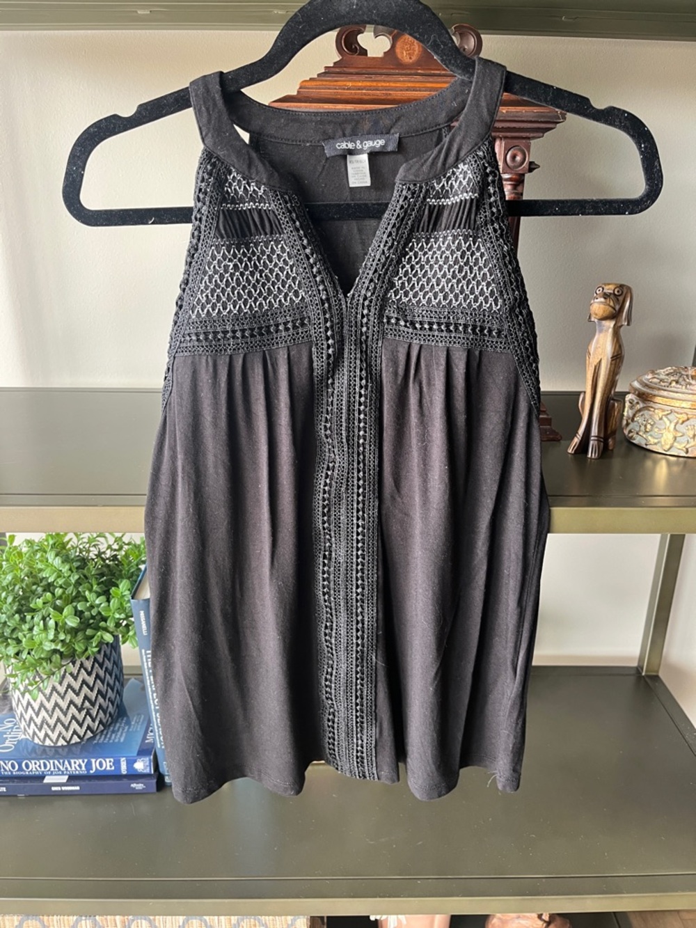 Cable & Gauge Black Crochet Yoke Tank